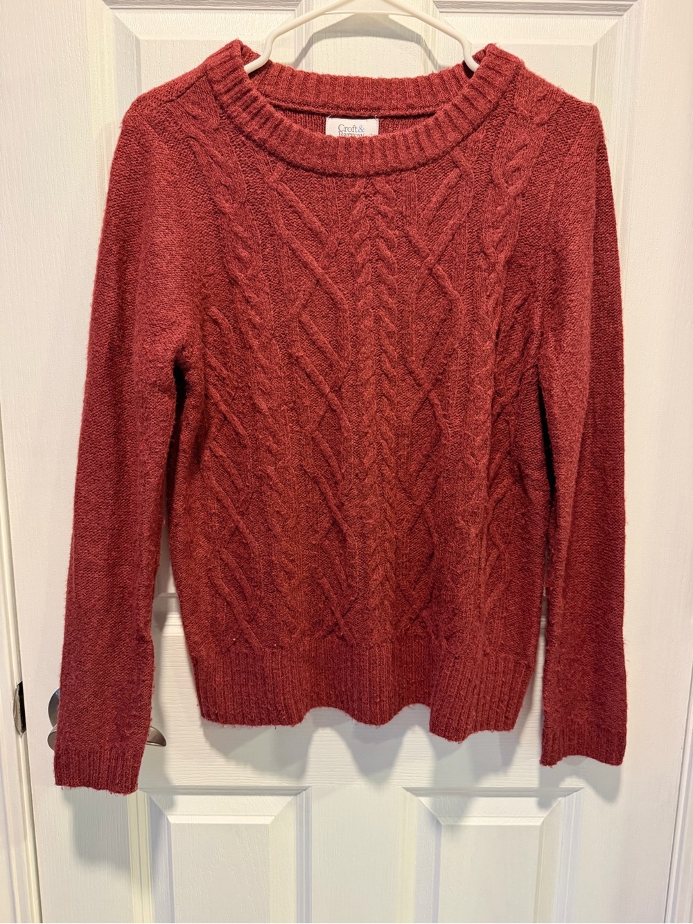 croft & barrow Maroon/burgundy Cable Knit Crewneck Sweater